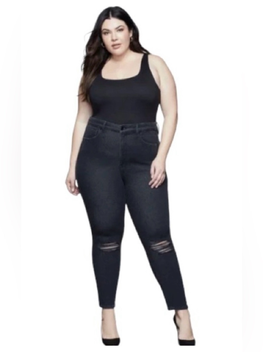Good American Good Curve Cropped Plus Size Black 18 distressed Jeans-NwT